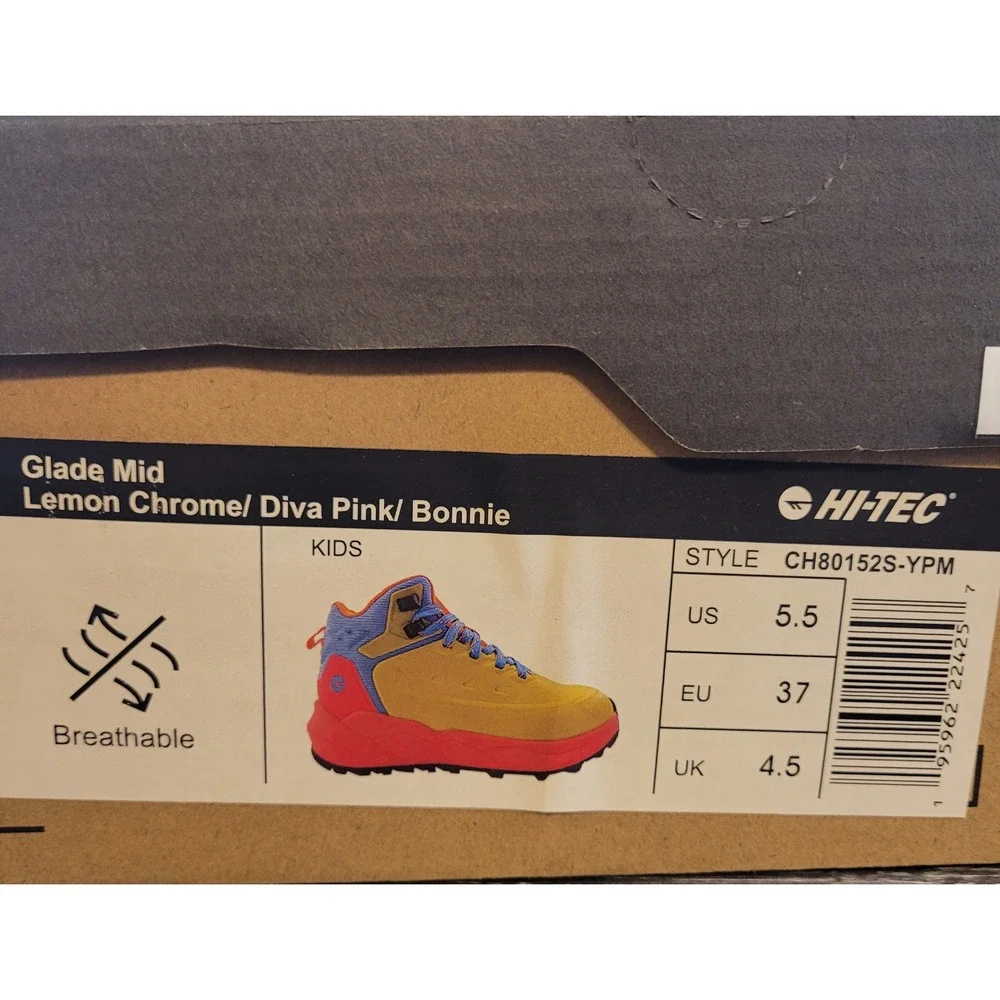 Hi-Tec Glade Mid Kids Hiking Boots Lemon Chrome Diva Pink CH80152S-YPM Size 5.5Y